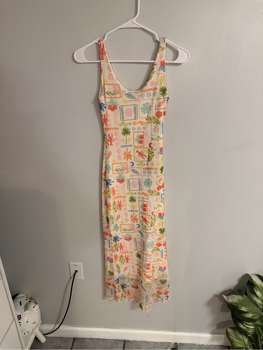 T.J.Maxx Cream Maxi Dress with Multicolor Tropical Print